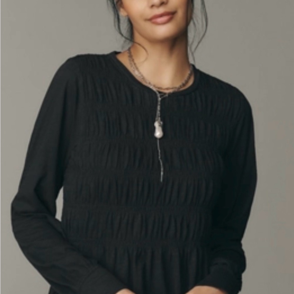 PILCRO LONG-SLEEVE SMOCKED TOP NWT
